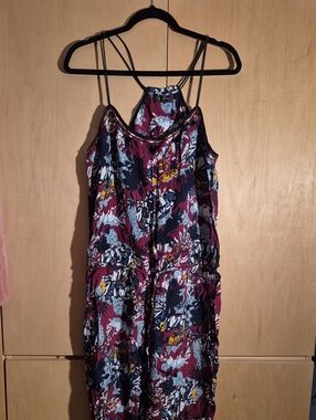 River Island Floral Burgundy Strappy Jumpsuit
